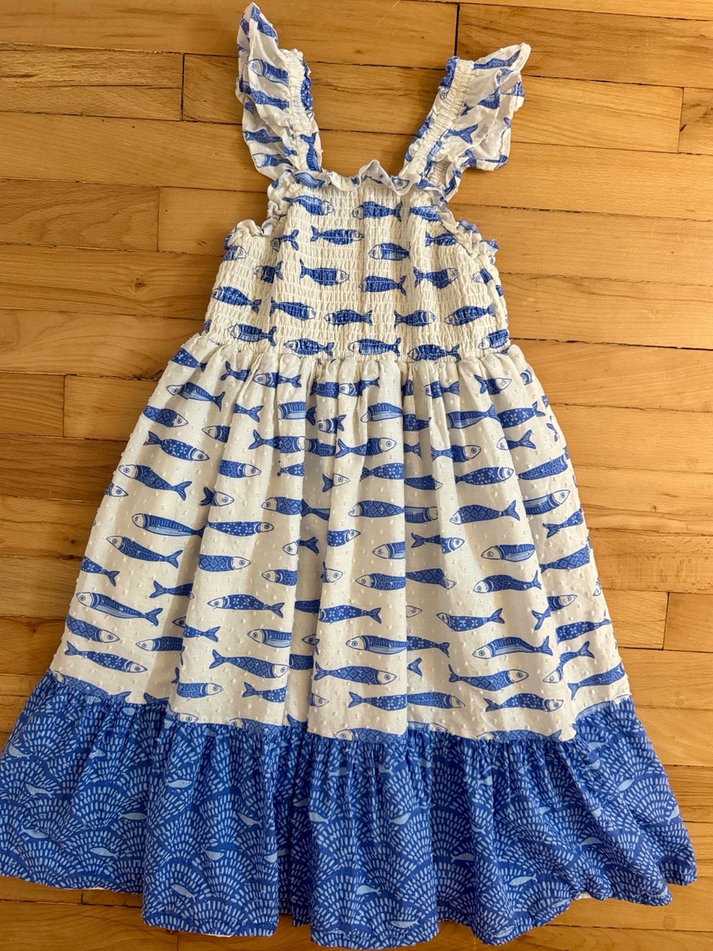 Sigrid Olsen Blue & White Fish Print Ruffle Sundress